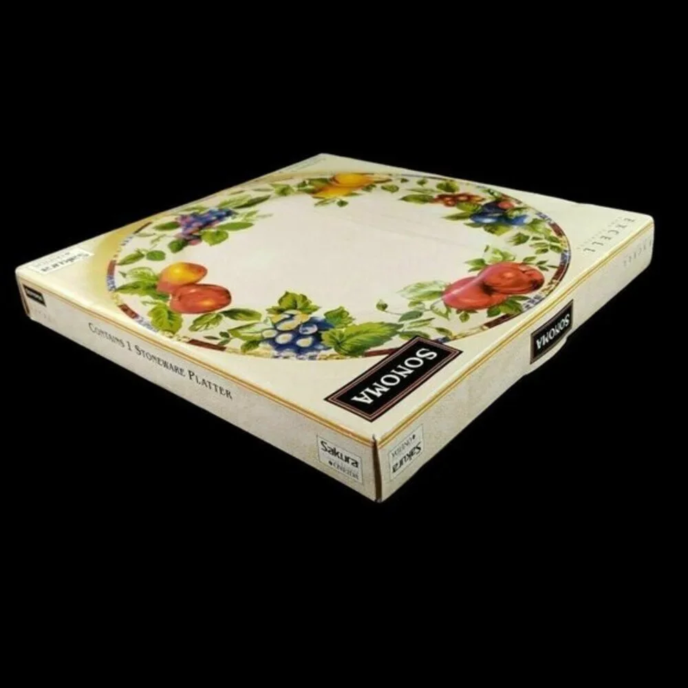 Sonoma Sakura Fruit Pattern Round Serving Platter‎ Crudite Cheese Cracker Plate